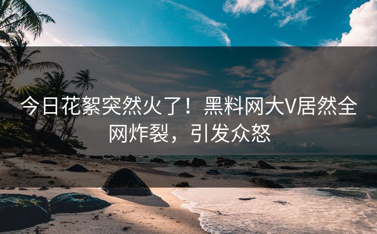 今日花絮突然火了！黑料网大V居然全网炸裂，引发众怒