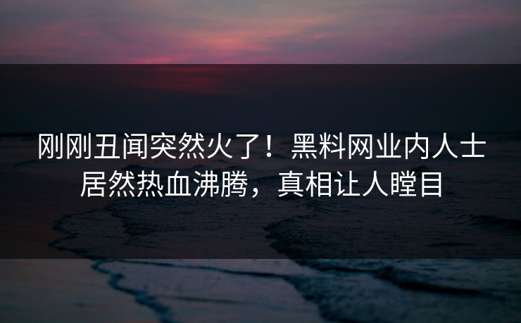 刚刚丑闻突然火了！黑料网业内人士居然热血沸腾，真相让人瞠目
