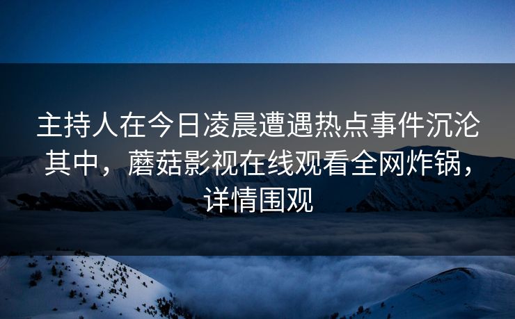 主持人在今日凌晨遭遇热点事件沉沦其中，蘑菇影视在线观看全网炸锅，详情围观