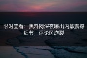 限时查看：黑料网深夜曝出内幕震撼细节，评论区炸裂