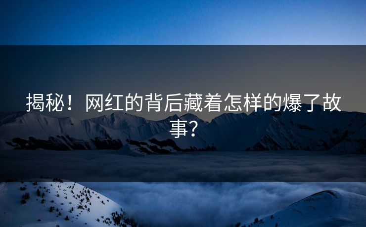 揭秘！网红的背后藏着怎样的爆了故事？